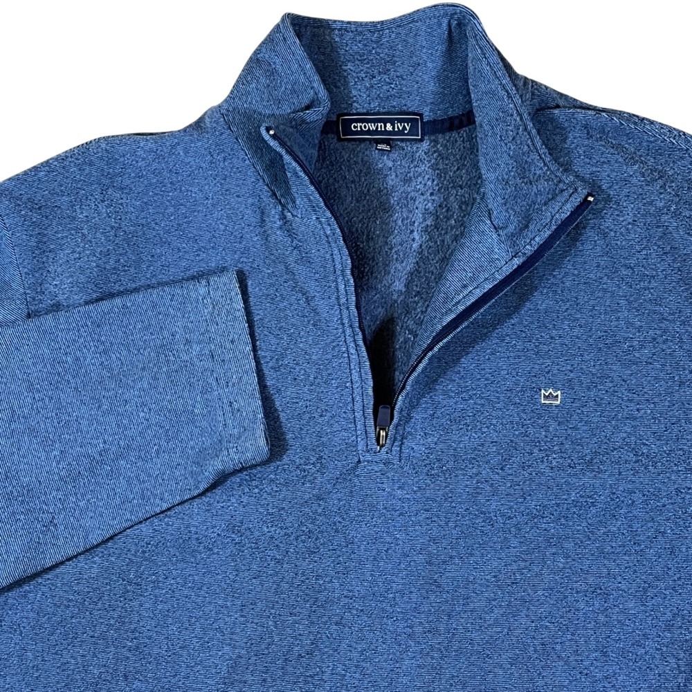 Crown & Ivy Quarter Zip Pullover Mens‎ XL Blue Heathered Fleece Preppy Coastal